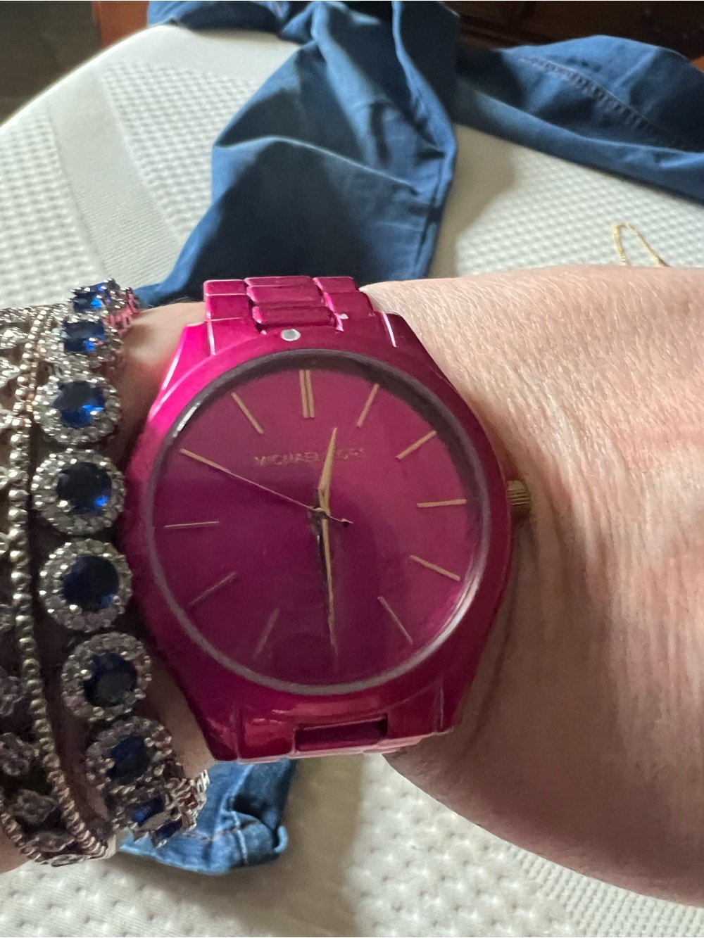 Michael Kors Hot Pink Resin Watch with Gold Accents